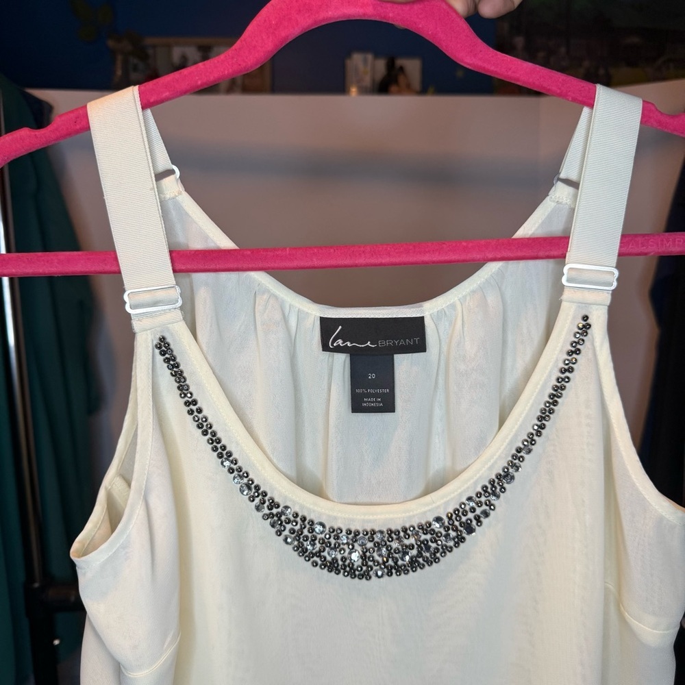 Lane Bryant Size 20 Cream Rhinestone Neckline Tank Top Blouse - Picture 4 of 6